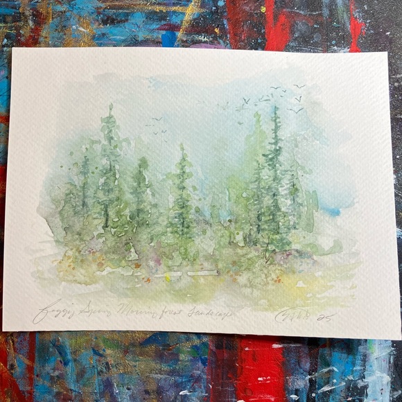Artettina Other - Landscape painting original tree forest art NEW foggy wall decor cottage core